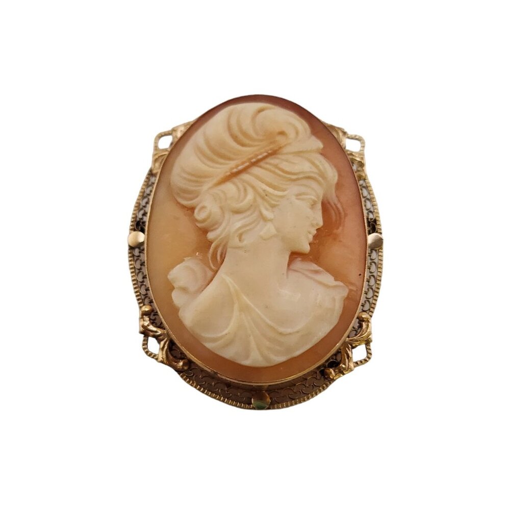 Antique 14kt Gold Victorian Stunning Carved Cameo Brooch Pendant (A5292)